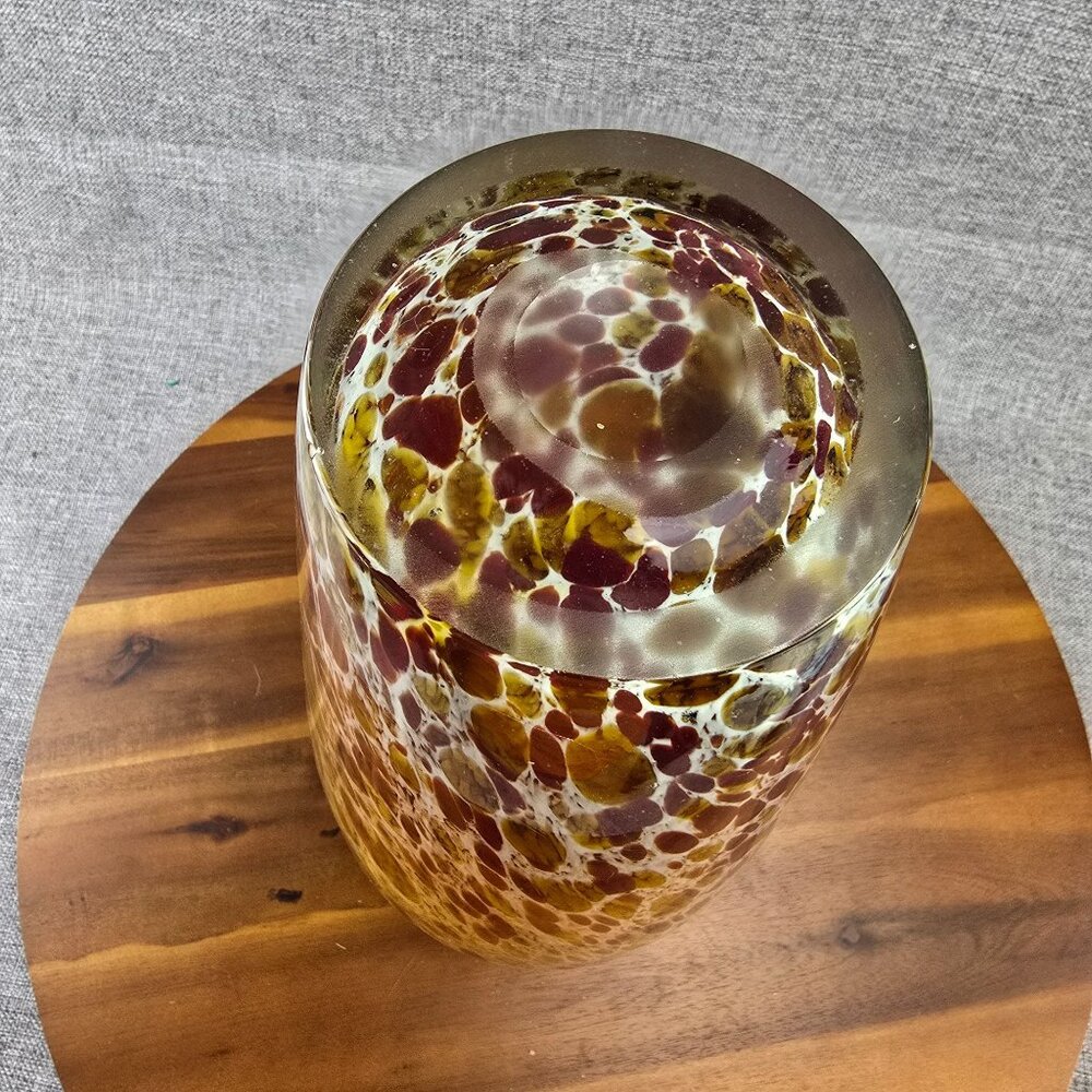 Murano Glassware Tall Art Glass Vase Amber & Red Leaf Pattern - Picture 5 of 5